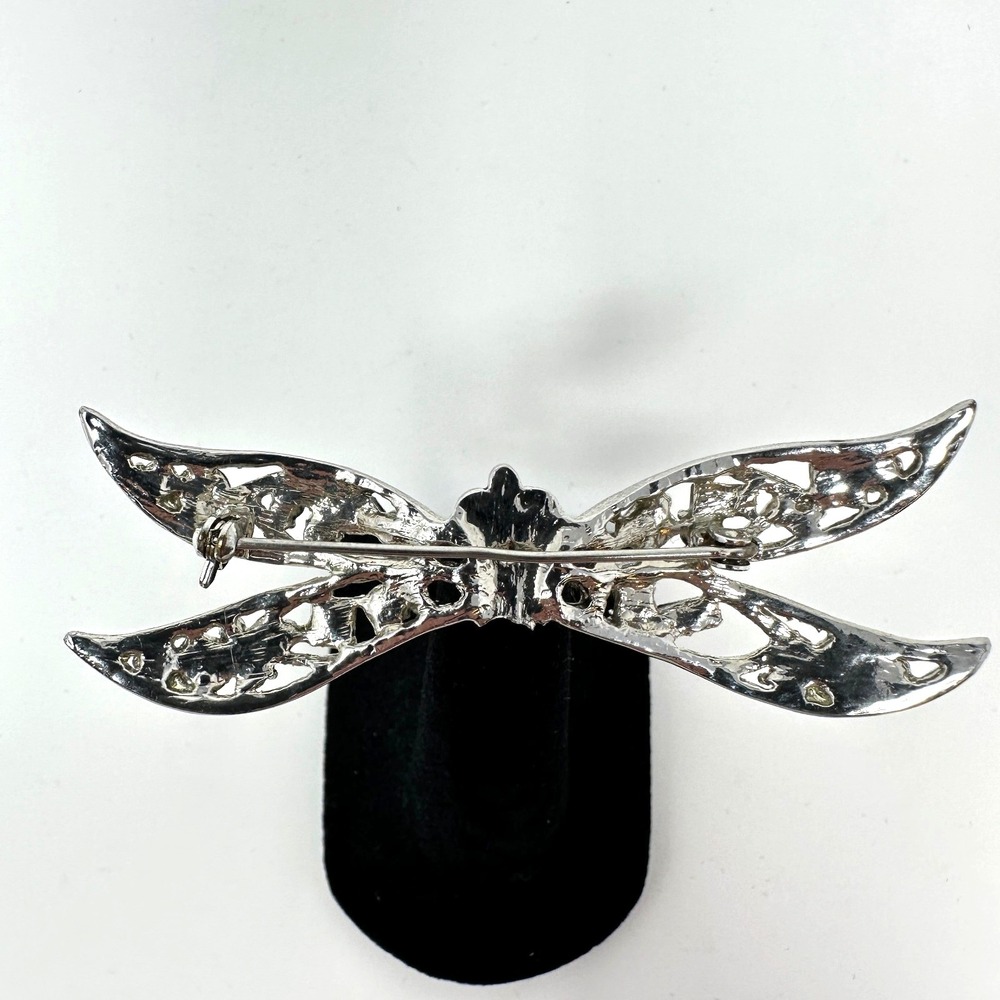 Vintage Dragonfly Brooch Aurora Borealis Rhinestone Art Glass Silver Tone - Picture 5 of 10